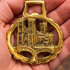 Vintage Brass Horse York Minster Cathedral Souvenir Medallion England Ornament